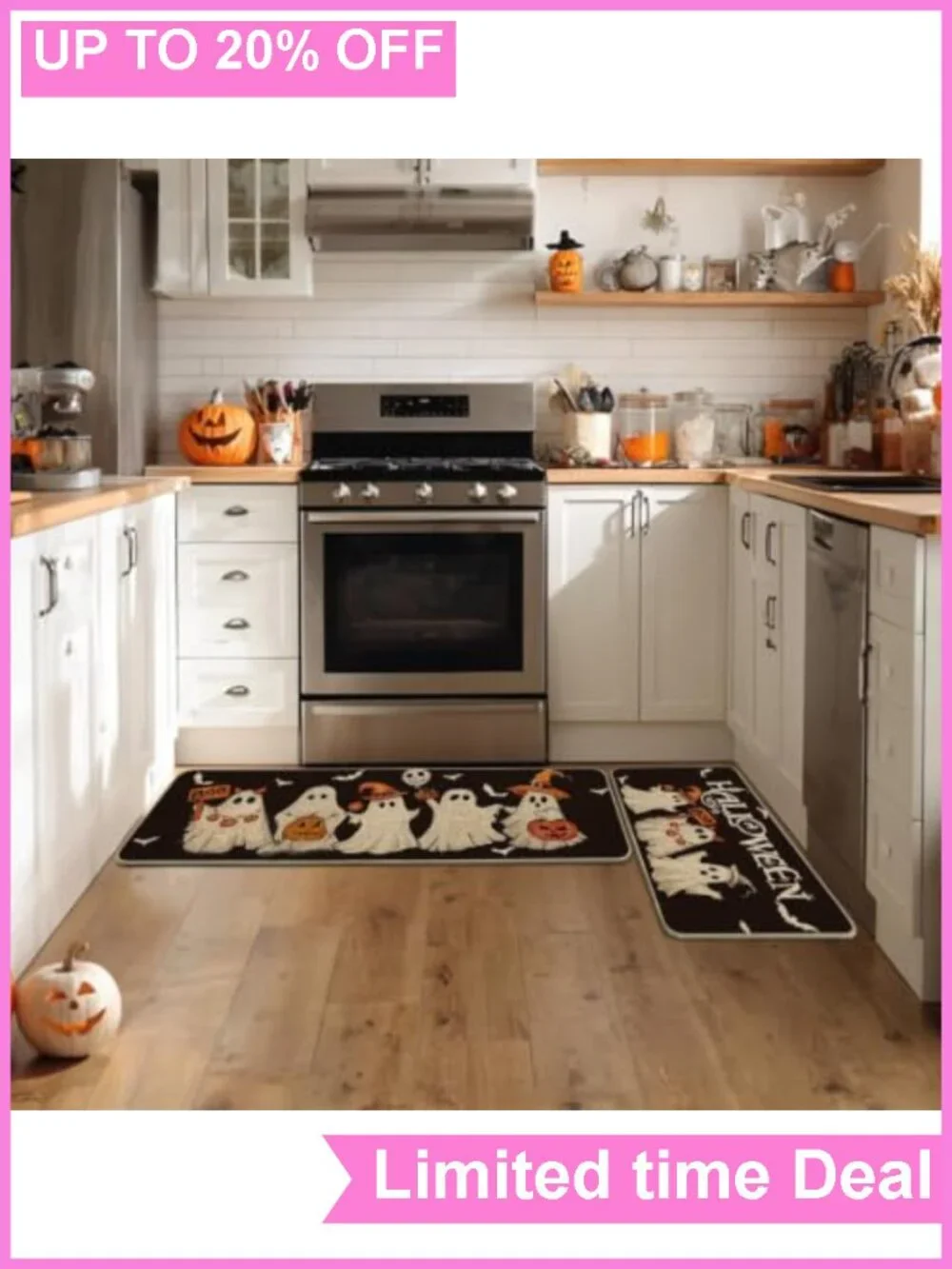 Halloween Kitchen Mats Set of 2 17x29 17x47 Non-Slip Rubber Polyester